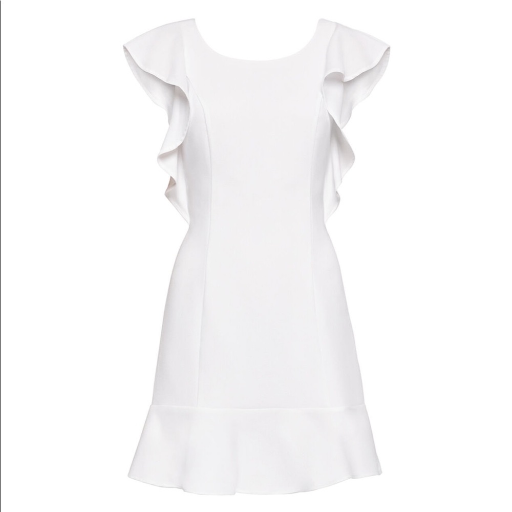 ⚡️SOLD⚡️🌟HP🌟 BCBG White Ruffle Deep V-Back Dress